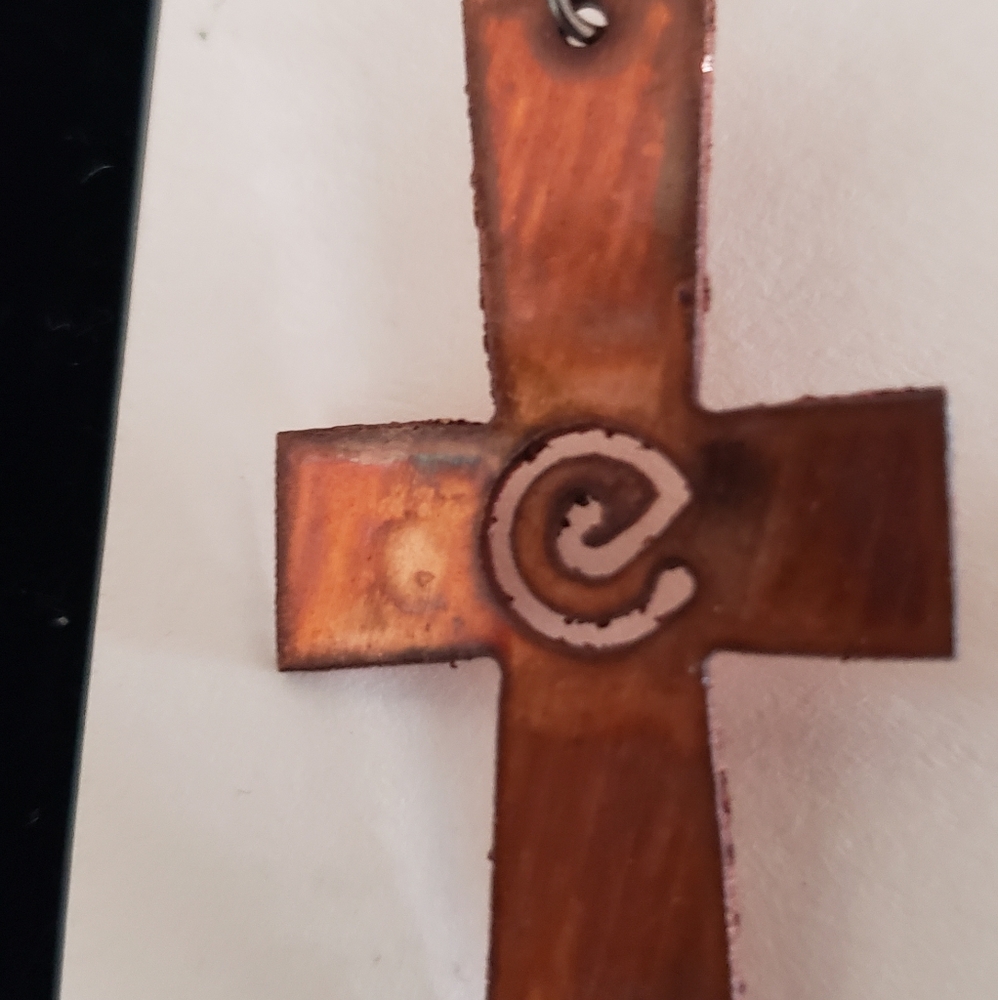 Copper cross earrings. - Picture 2 of 2